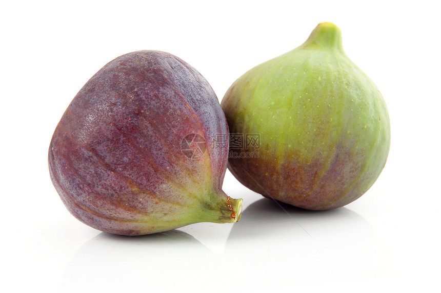 孤立的紫色和绿色无果水果白色工作室养分热带小吃种子食品宏观活力红色图片