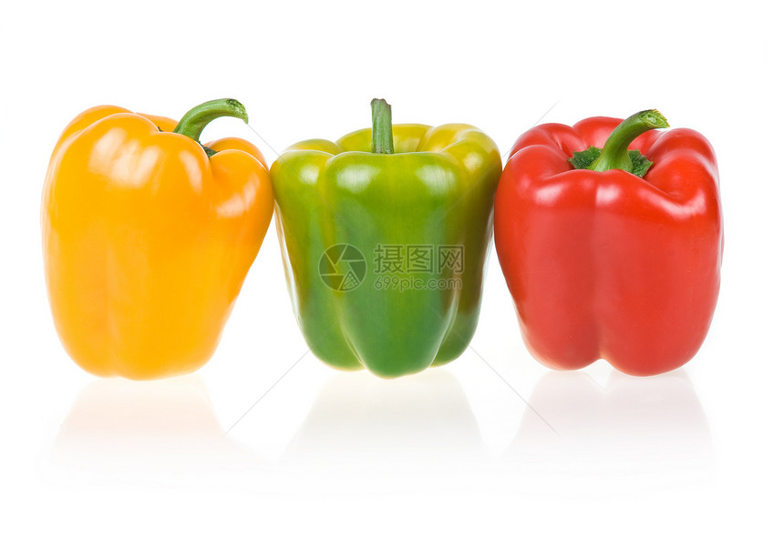 黄色 绿色和红色红辣椒香料活力团体宏观食物蔬菜豆类胡椒反射水平图片