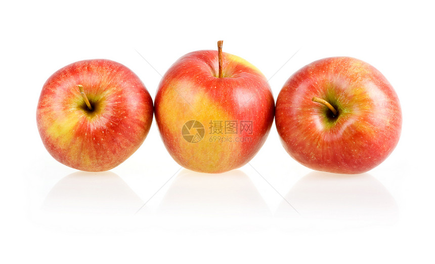 三颗红苹果 孤立健康茶点叶子小吃季节宏观圆圈食物美食水果图片