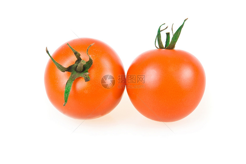 两只红红番茄美食水平宏观白色反射水果绿色工作室活力蔬菜图片