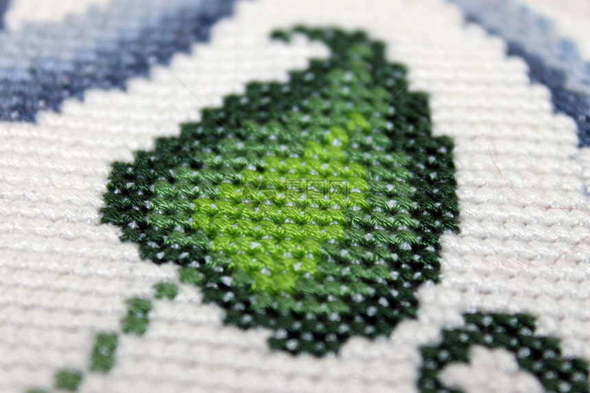 刺绣帆布爱好白色样本工作针线活手工绿色床单图片