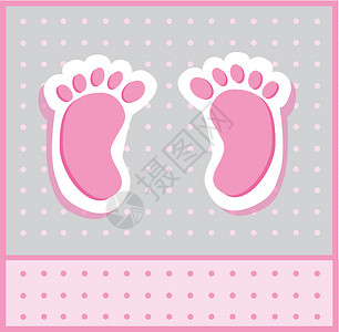 婴儿脚印女婴脚婴儿女儿问候语圆点插图剪贴簿脚印女孩脚趾夹子插画