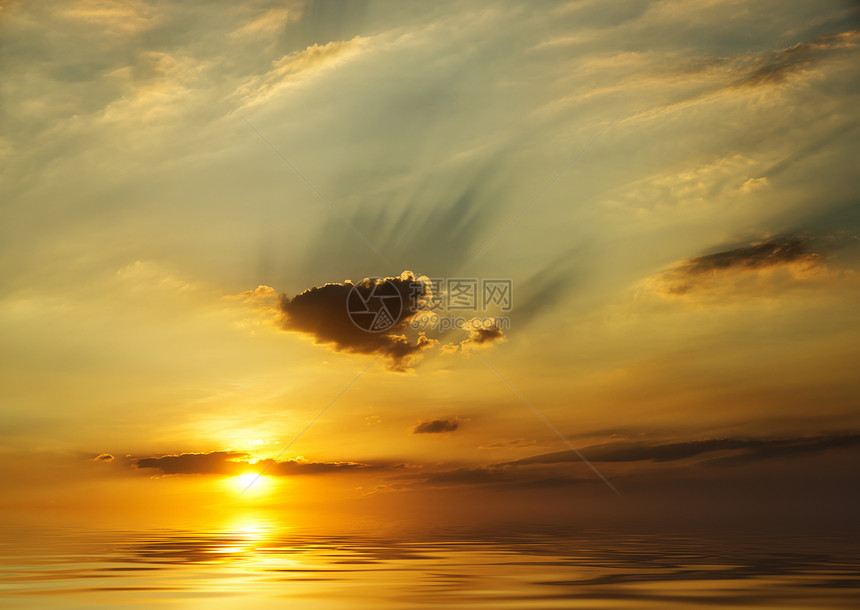 海洋日落背景图像太阳反射天空图片