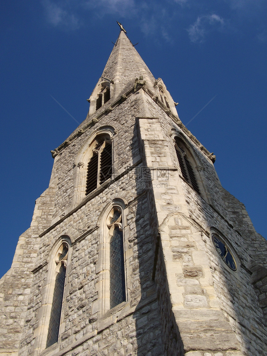 教会Spire石头蓝色尖塔天空图片