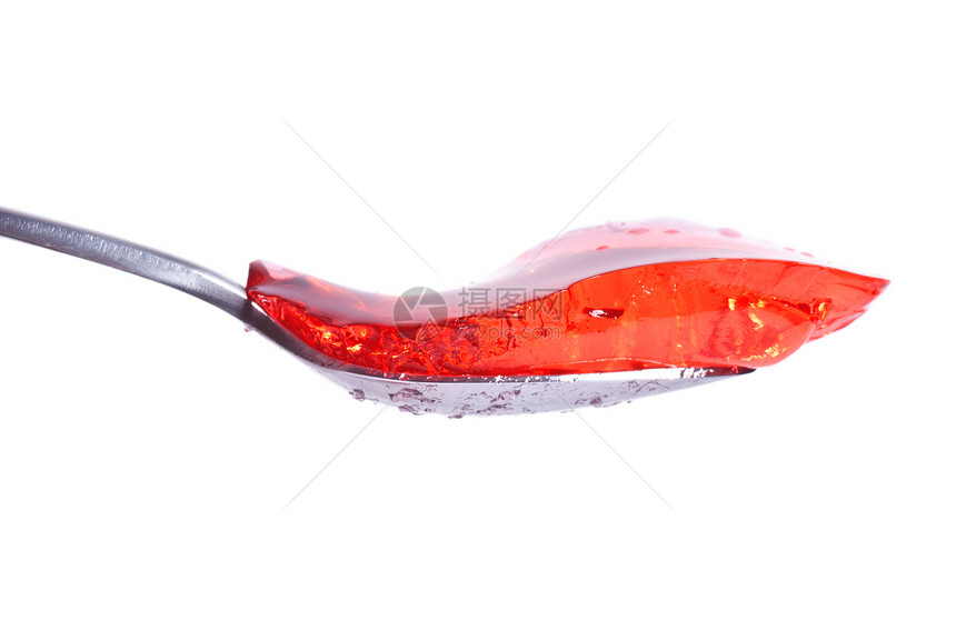 勺子上草莓果冻食物用具水果灰色照片白色红色食品图片