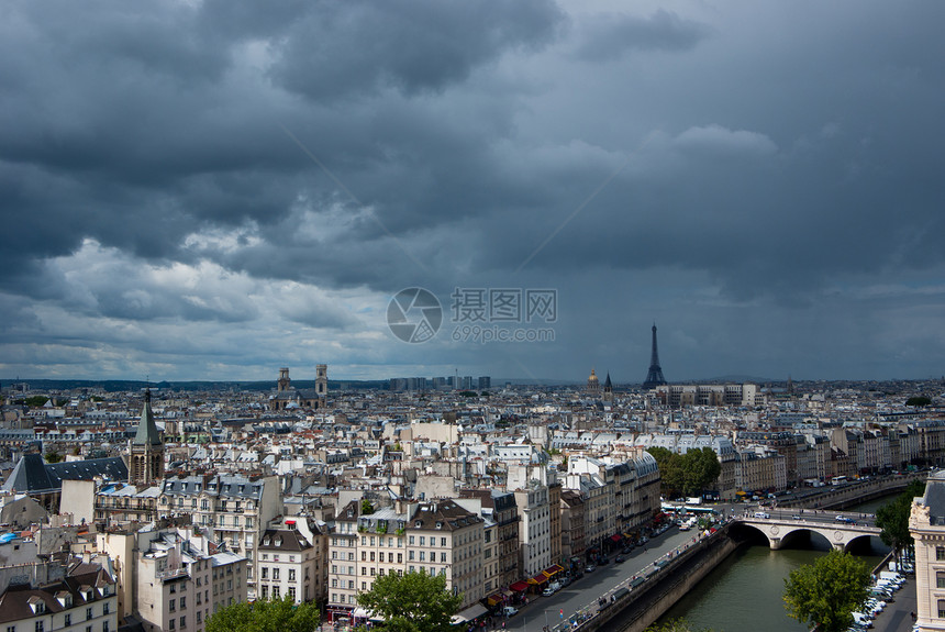 从巴黎的上方蓝色建筑风光都市景观结构多云外观省会天空图片