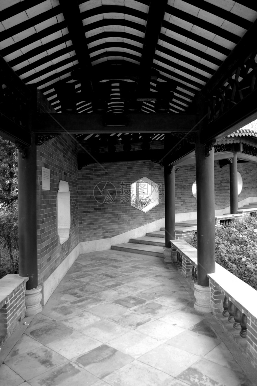 黑白两色中国门旅行花园艺术环境传统小路房子地面风景通道图片