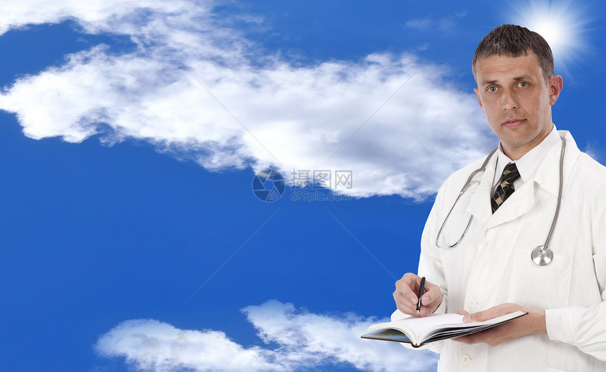 卫生保健人士药剂学制药商业职业男人晴天太阳领带蓝色图片