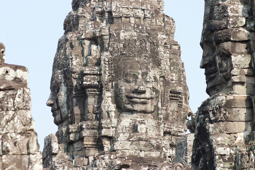 丁湾寺 吴哥神庙考古学建筑砂岩上帝天空雕刻高棉语笑脸旅游微笑图片