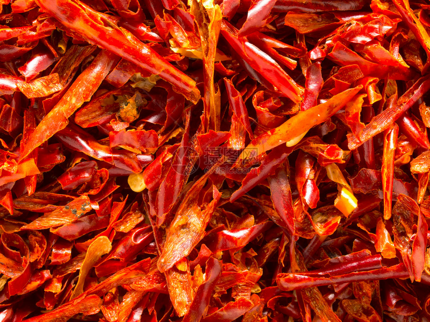 干红辣椒薄片味道红色水平调味品香料胡椒食物蔬菜图片
