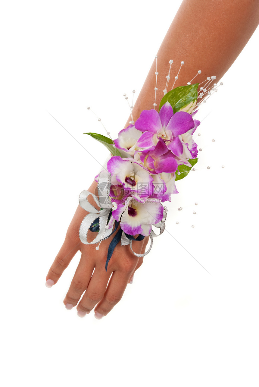 兰花覆花丝带庆典珍珠传统胸花花店手臂舞会植物婚礼图片