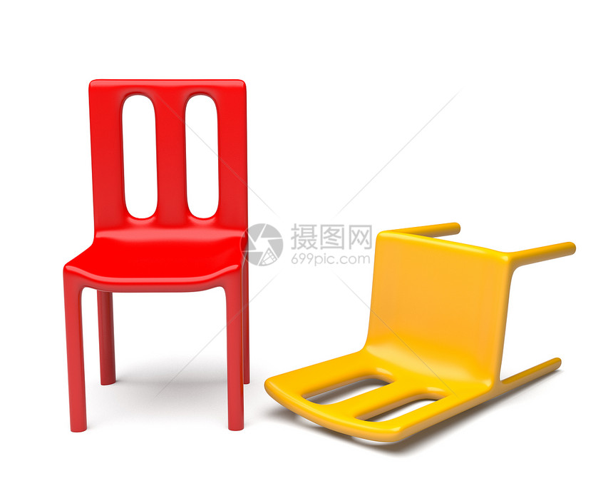 红色和黄色椅子白色休息座位塑料插图图片