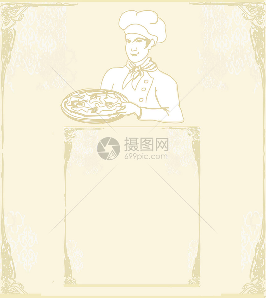 Pizza 菜单模板卡片食物插图涂鸦框架厨师身份餐厅盘子装饰品图片