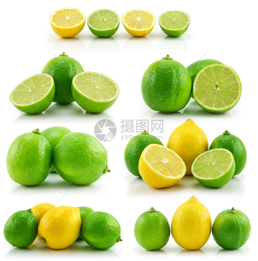 Ripe Lime和Lemon 白地孤立的柠檬图片