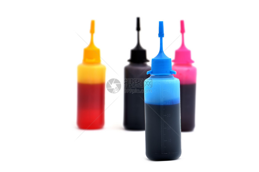 煤油墨工具黄色黑色白色液体艺术青色瓶子颜料创造力图片