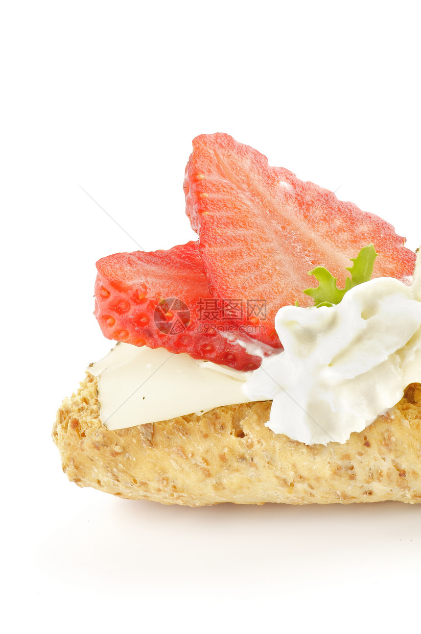 配奶酪和草莓的烤面包三明治美食家饼干金子午餐小麦晚餐小吃生活方式面包早餐图片