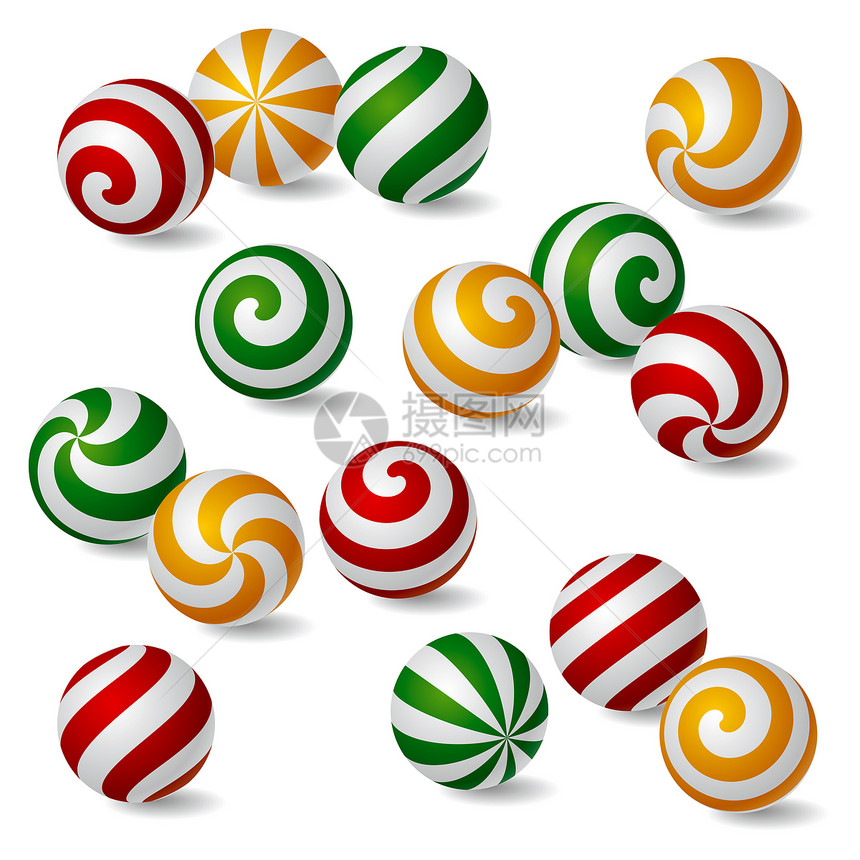 一组彩色和条纹的球面图标螺旋圆形车削红色纺纱黄色线圈团体光栅化圆圈图片