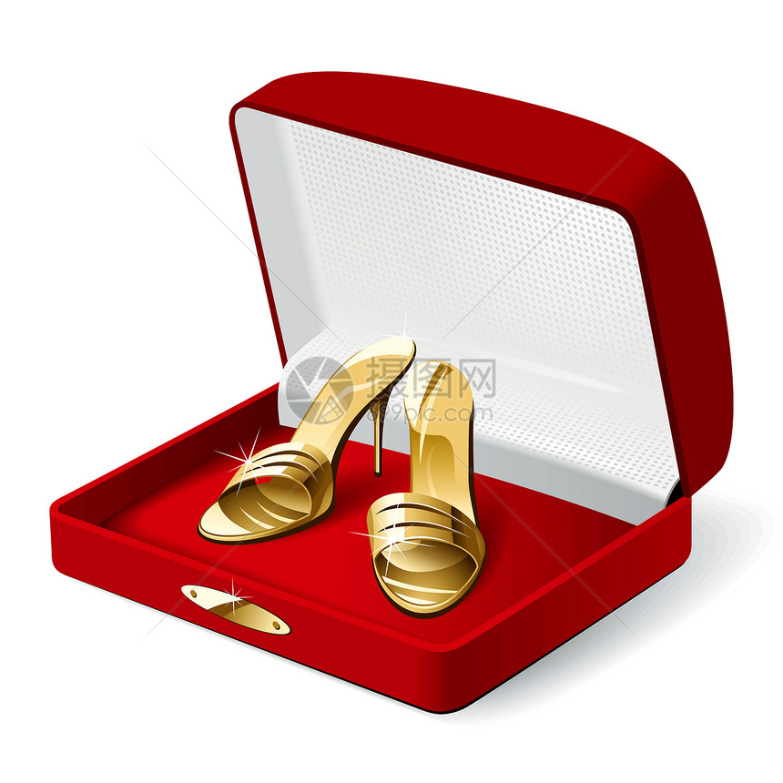 女子鞋纪念品礼物黄色珠宝天鹅绒紫色盒子财富展示绘画图片