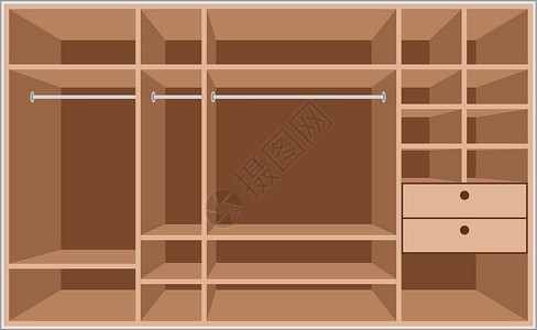 衣柜内部缝衣室 家具贮存案件棕色衣服房间衣柜架子房子木头插画