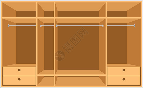 绗缝内部缝衣室 家具木头房间橙子衣柜房子衣服架子棕色案件贮存插画