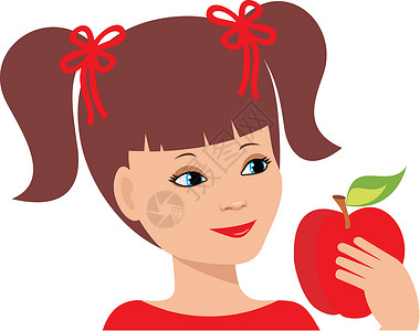 小女孩头顶苹果带苹果的小女孩孩子食物红色白色女孩快乐生活幸福营养卫生设计图片