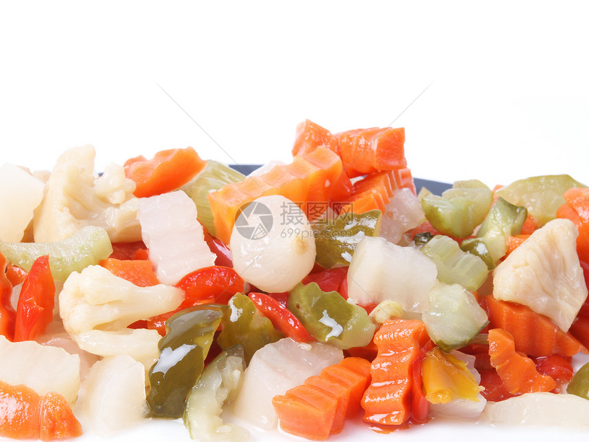 混合蔬菜美食菜花食物橙子白色绿色胡椒宏观沙拉盘子图片