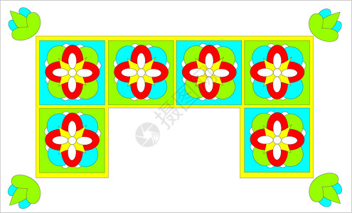 俄罗斯装饰品绿色白色花朵蓝色红色背景图片