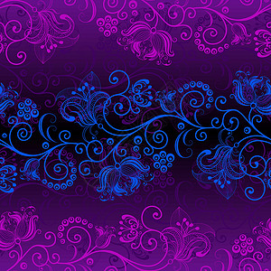 无缝的暗紫紫外线图案黑色滚动紫色条纹墙纸浆果漩涡灰色插图纺织品背景图片