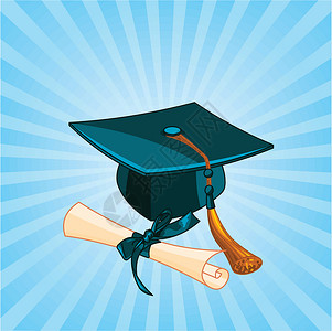 毕业上限和毕业文凭的无线电背景设计图片