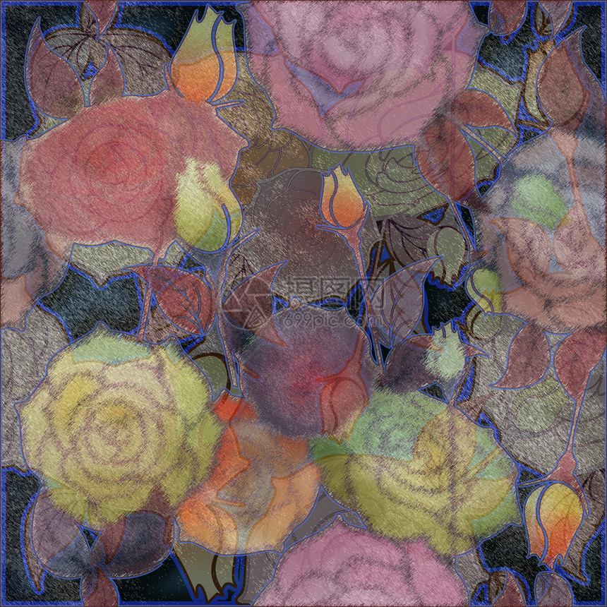 花艺设计图案玫瑰 花蕾粉色绿色墙纸花朵织物图片