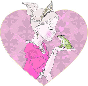 公主和小鸟亲吻青蛙公主动物裙子魔法卡通片童话图画书蟾蜍王子戏服绘画插画