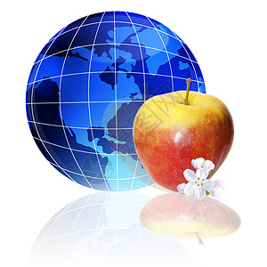 健康食物红色行星花朵地球世界白色水果蓝色背景图片
