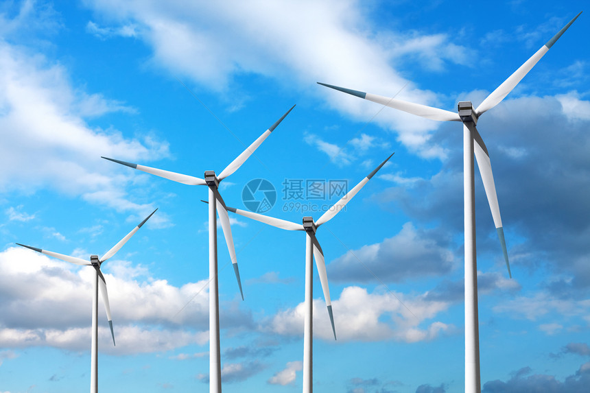 蓝天空风力涡轮机气候发电机涡轮天空技术创新车站蓝色活力风车图片