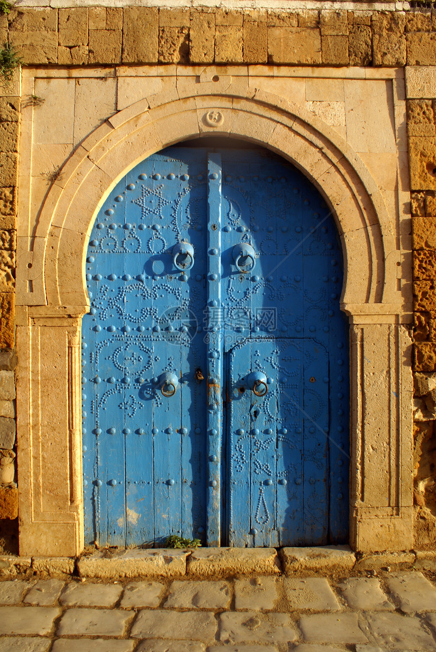 扇门房子蓝色建筑石头图片