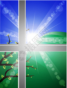 窗户阳光季节射线插图叶子太阳国家季节性天空背景图片