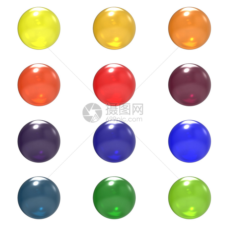 白色背景上孤立的玻璃颜色球群( G)图片