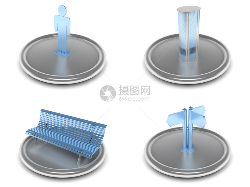 完整图标集技术平台金属圆形商业建筑房子插图男人电脑图片