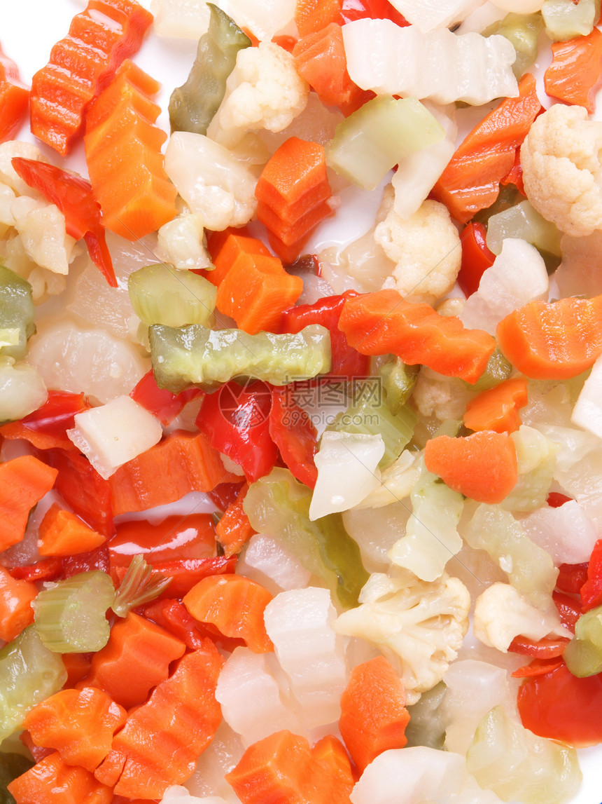 混合蔬菜橙子食物沙拉宏观菜花萝卜胡椒绿色芹菜盘子图片