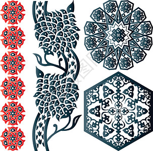 巴洛克风格伊斯兰的一些设计要素装饰艺术品纺织品艺术花丝装饰品叶子曲线插图繁荣插画
