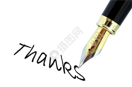 谢谢白色金子书法笔尖钢笔黑色背景图片