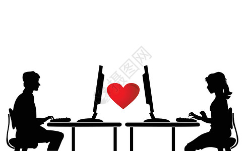 虚拟爱情电脑论坛女孩插图桌子家庭男人女士椅子背景图片