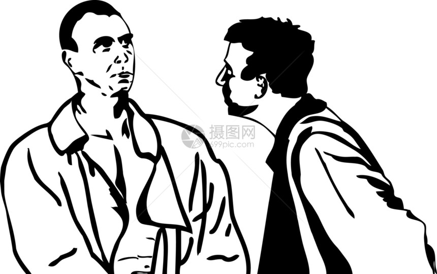 两个男人在说话轮廓头发黑与白鼻子缩略图年轻人男生眉毛衬衫外套图片