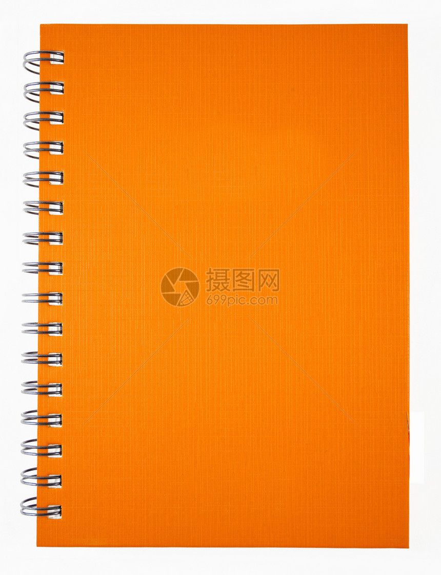 孤立的橙笔记本戒指教育软垫学校备忘录螺旋文档商业活页图片