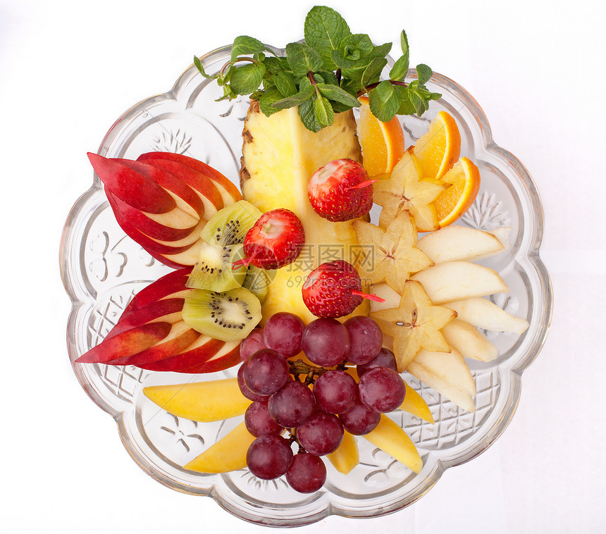 果实和浆果奇异果水果橙子盘子菠萝玻璃薄荷图片