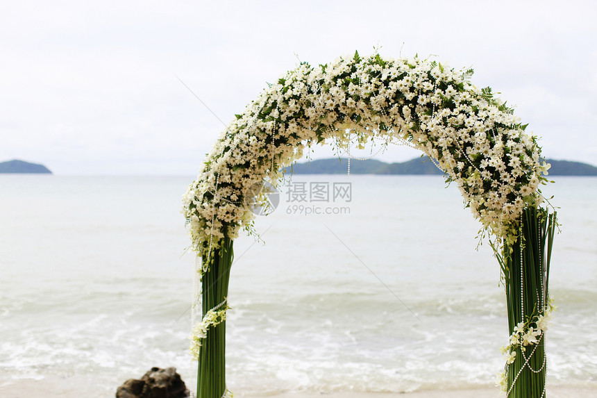 美丽的海滩婚礼设置仪式热带婚姻场景风景新娘庆典环境宗教旅行图片