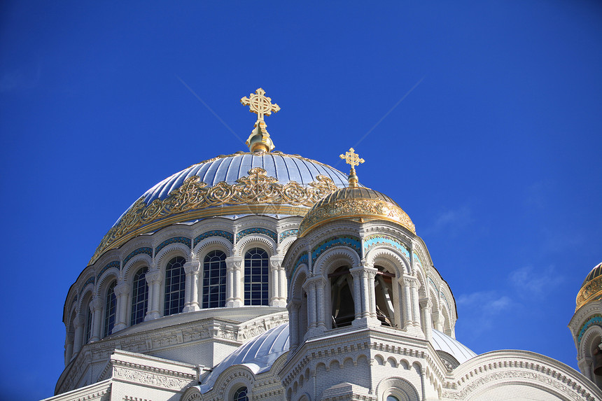 海军大教堂蓝色白色宗教圆顶历史性寺庙奇迹地标建筑金子图片