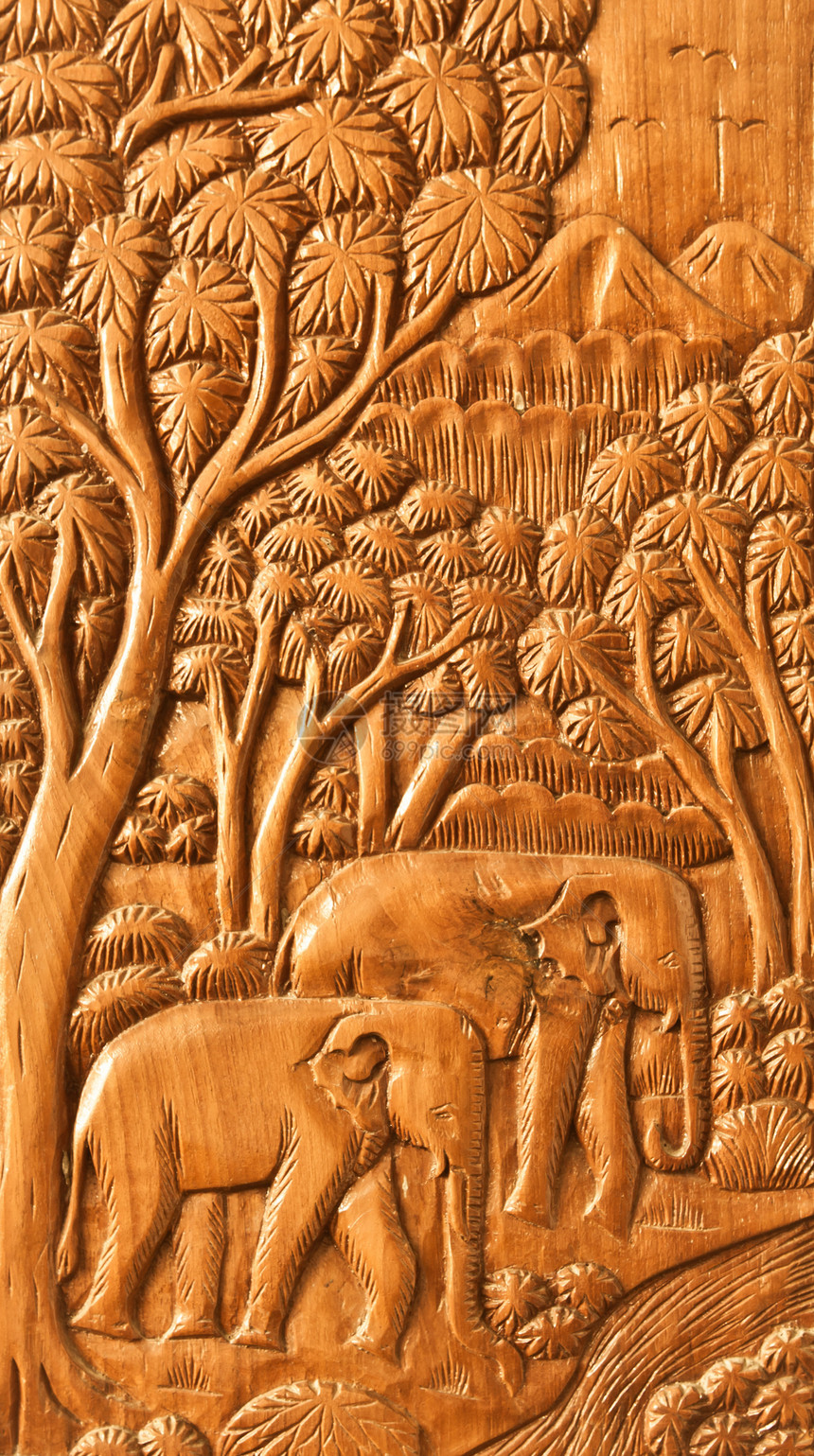 泰国大象雕塑工艺控制板装饰宏观风格木工艺术材料雕刻图片