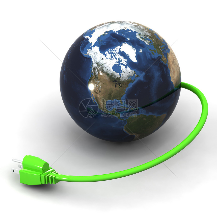全球绿色电力美国活力资源环境世界能源插头生态概念插图蓝色图片