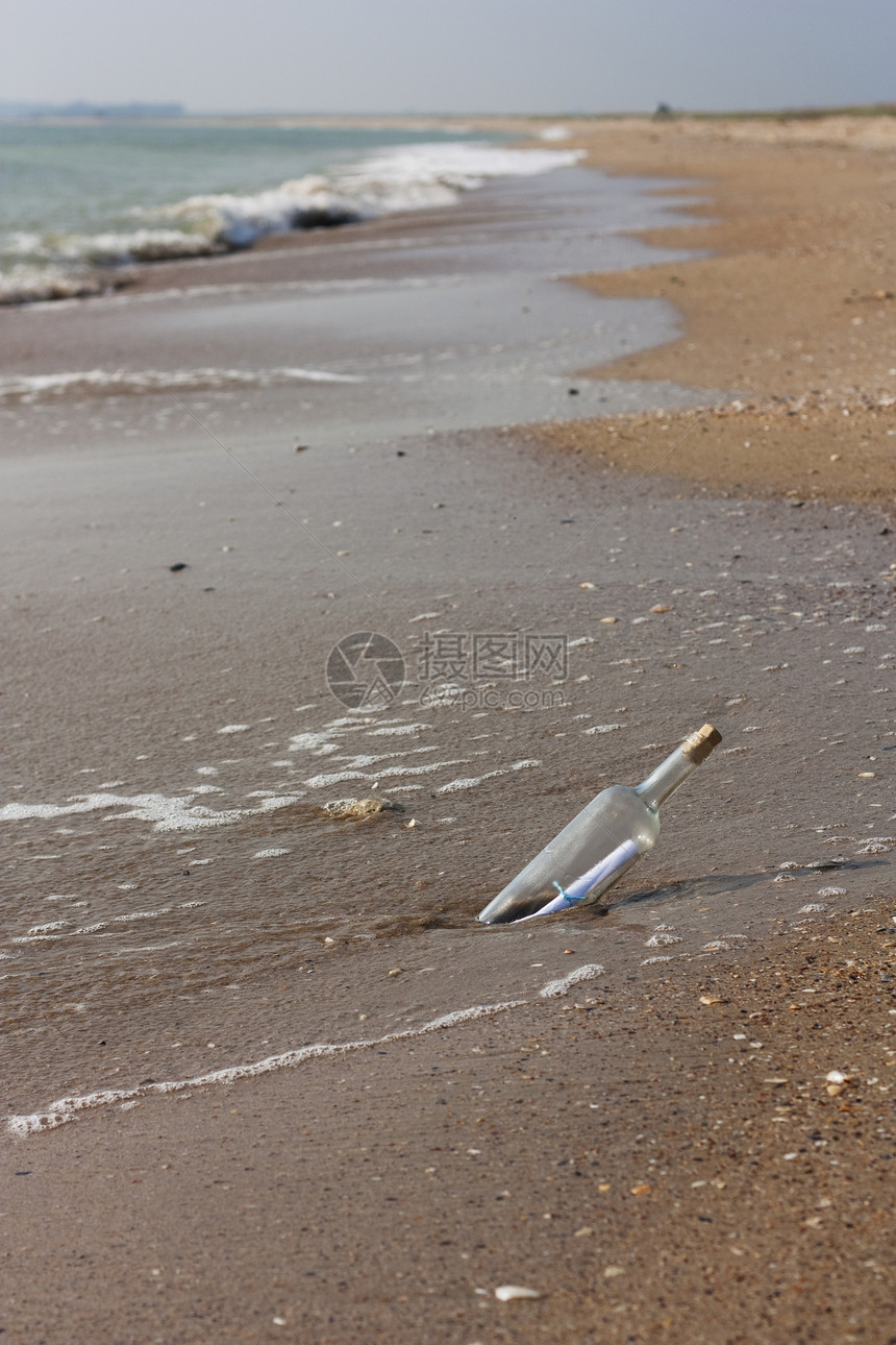 瓶中的信件热带天空瓶子玻璃帮助土地海滨救援海岸支撑图片