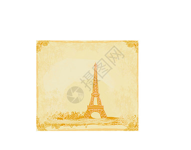卡延塔Eiffel 旧的逆向 Eiffel 卡建筑学插图艺术品地标绘画剪贴簿观光纸板边界建筑插画